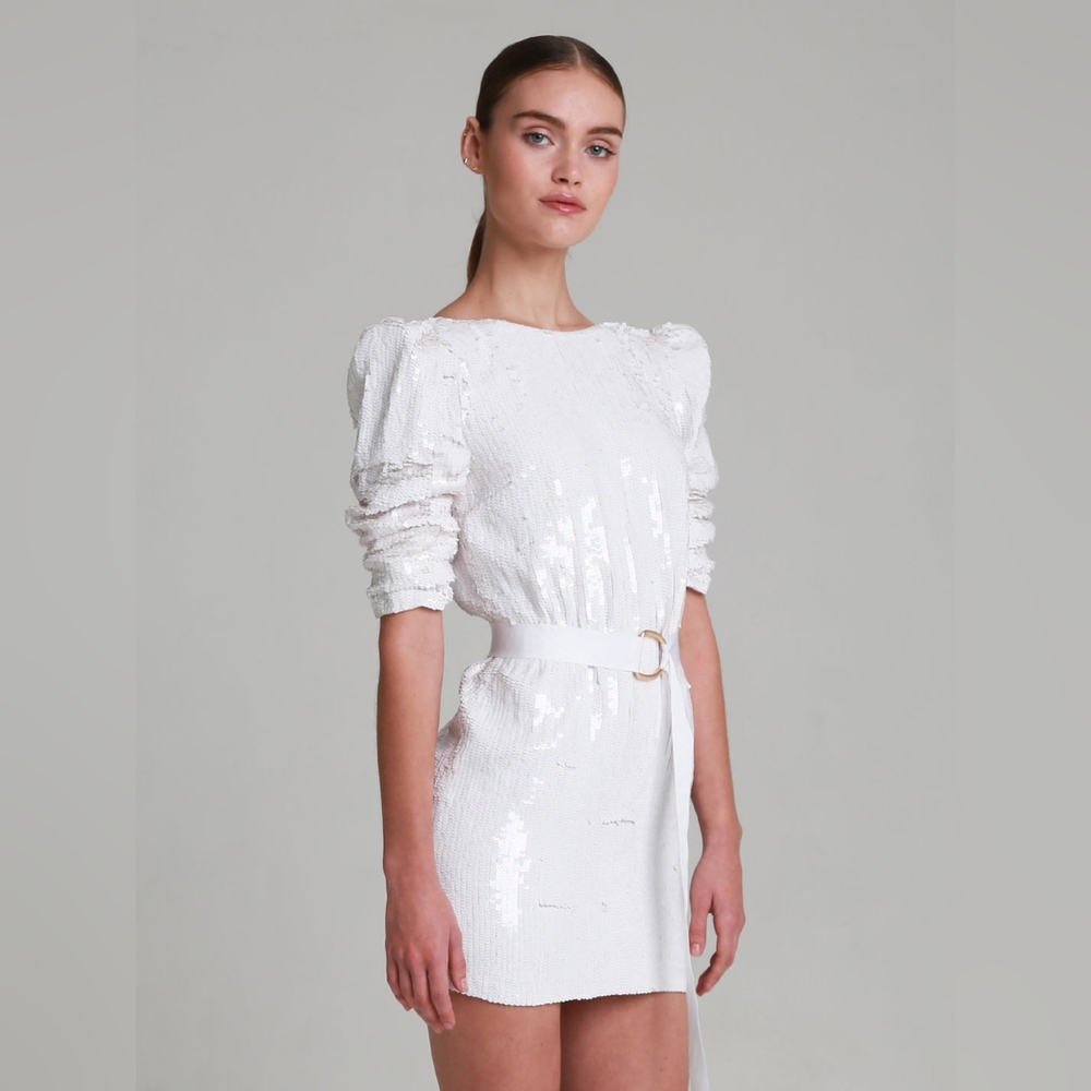 NWT! Alla Berman Tulum Ivory Iridescent v-back sequin dress in small